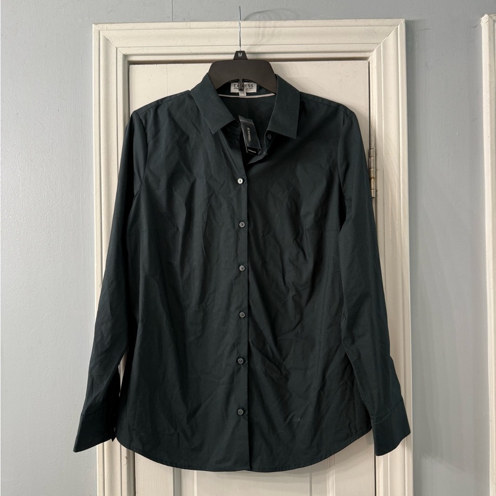 Express Women’s Dark Green Button-Up Shirt NWT